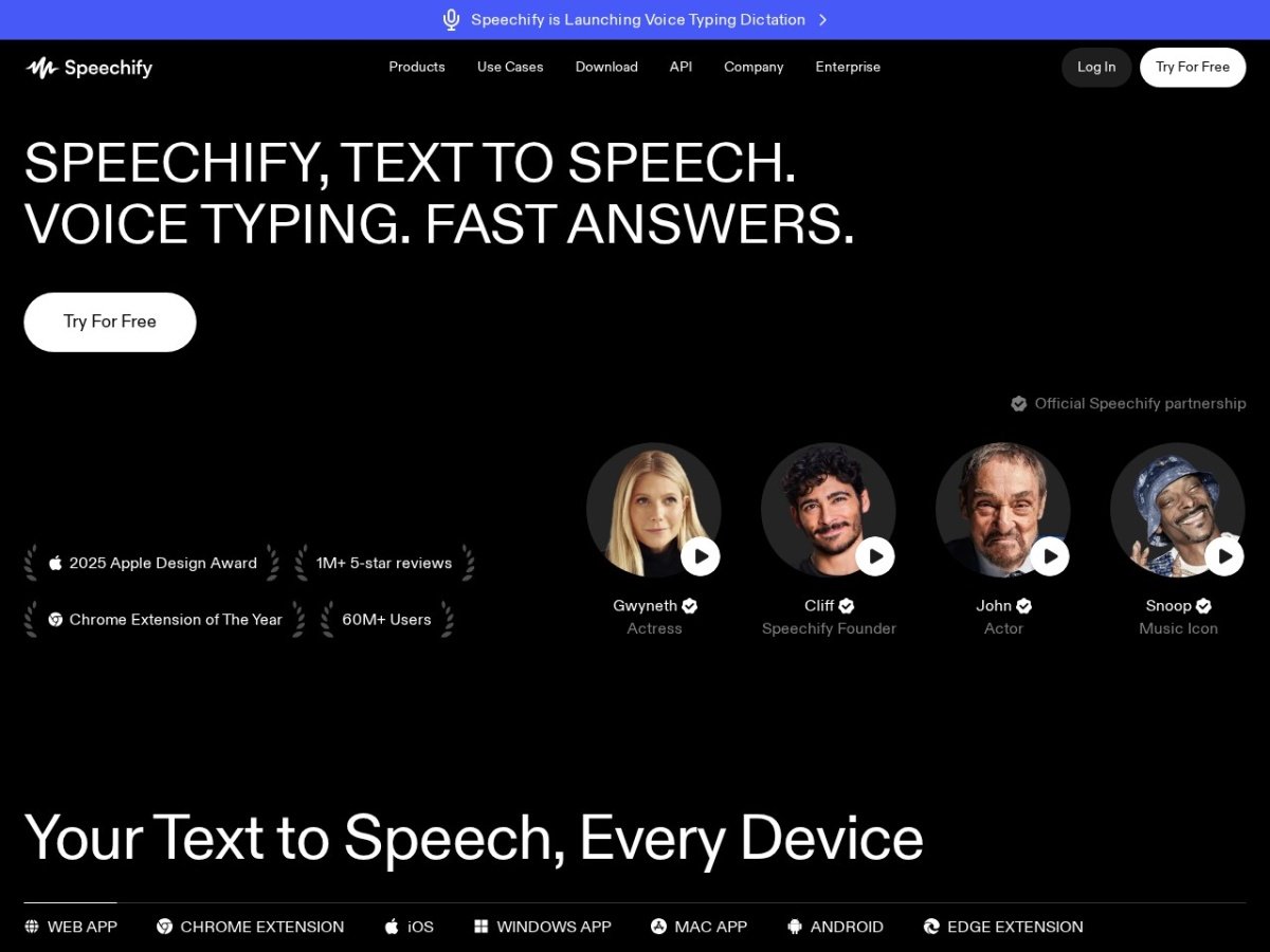 Speechify website homepage